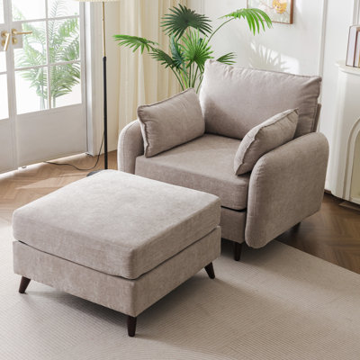 Rexulqo 42.5'' Oversized Accent Chair with Ottoman,All Seats Storage,Chenille Big Armchair,24.5'' Deep Seat,2 Throw Pillows,Reading Chair,Lounge Chair For Living Room,Bedroom ,Office,Khaki
