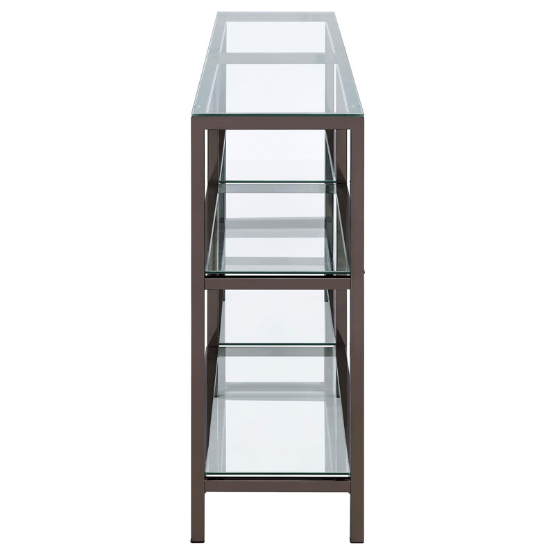 Finition raffinée - Bibliothèque Degennaro à 5 tablettes transparentes et chrome 63 pouces