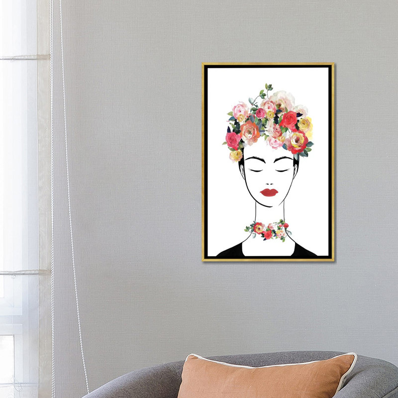 «Flower Crown Frida II» par Isabelle Z - impression d'art graphique, H 26 po x l 18 po x 1,5 po, Toile encadrée d'or