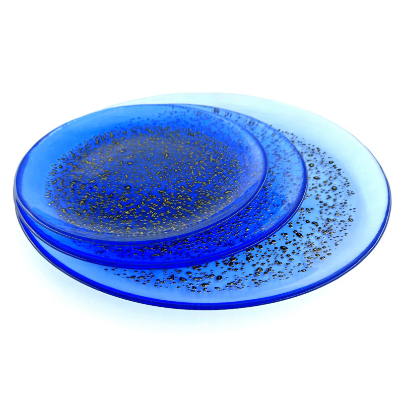Indigo and Bronze Handcrafted Glass Dinner Plate Set