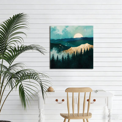 Misty Mountain Flying Birds，Built-In Wooden Frame Wall Art，16 X 16