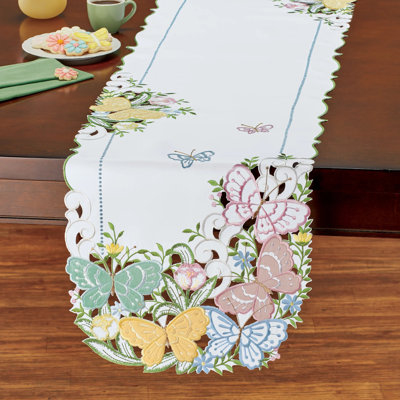 Exquisite Faux Suede Embroidered Butterfly Table Linens