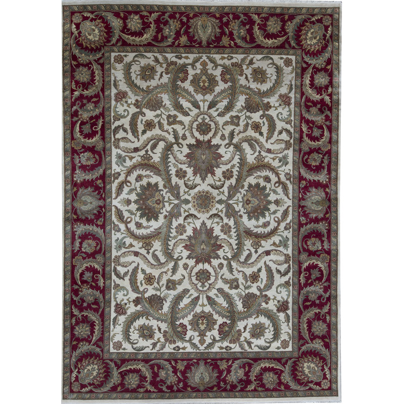 Tapis ivoire et rouge noué à la main de haute qualité