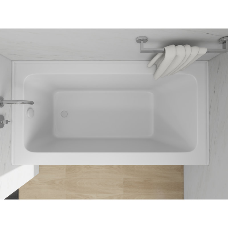 Baignoire de trempage rectangulaire en alcôve en acrylique 60 pouces avec bride de carrelage à 3 côtés, Blanc pur, À gauche
