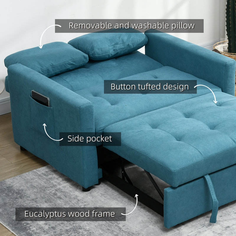 Nencho Square Arm 2 Seater Sofa Bed, Blue