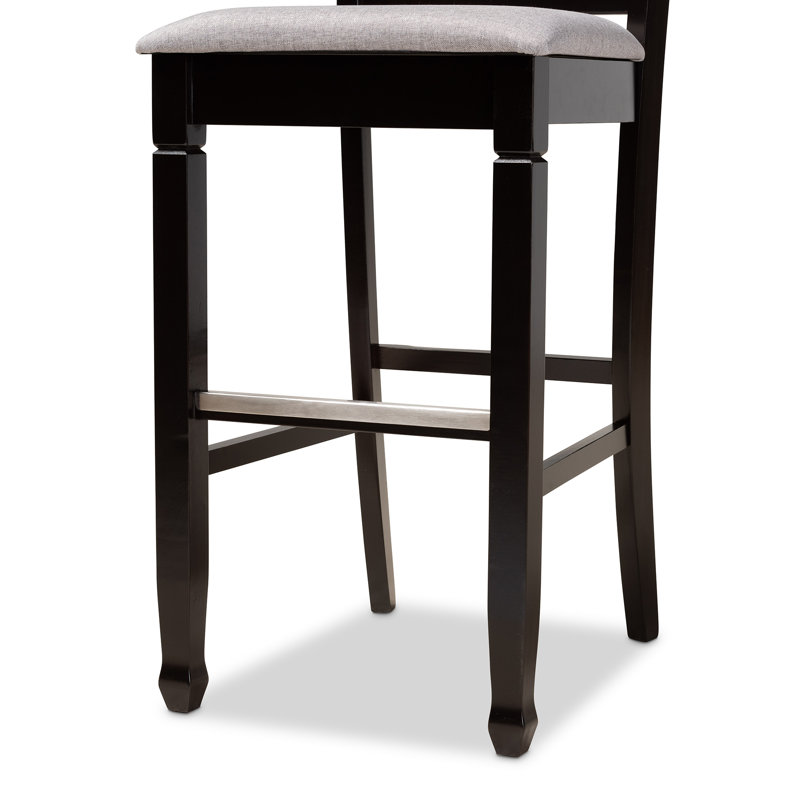 Upholstered Counter Stool with Solid Wood Frame, Counter Stool (24" Seat Height), Espresso Brown, Grey