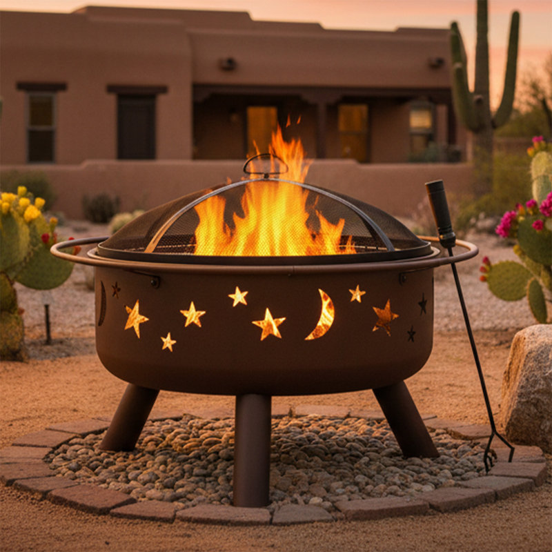 Cosmic 30" Outdoor Fire Pit with Grill Grate & Spark Screen - Black, Black