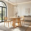 Table de salle à manger extensible ronde avec rangement caché et détails décoratifs tissés