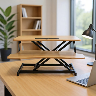 32 Inch Height Adjustable Dual Monitor And Laptop Standing Desk Converter, Workstation With An Ergonomic Comfortable Keyboard Tray, Suitable For Small Office Spaces, 19.8 - Inch Range Sit To Stand