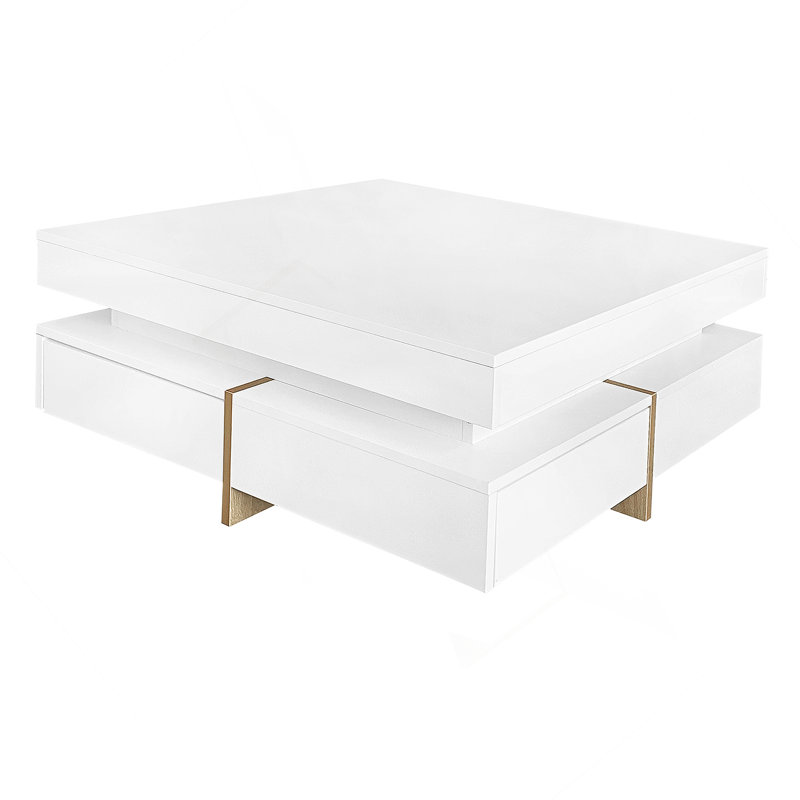 Table basse moderne ultra brillante avec 4 tiroirs, table basse carrée
