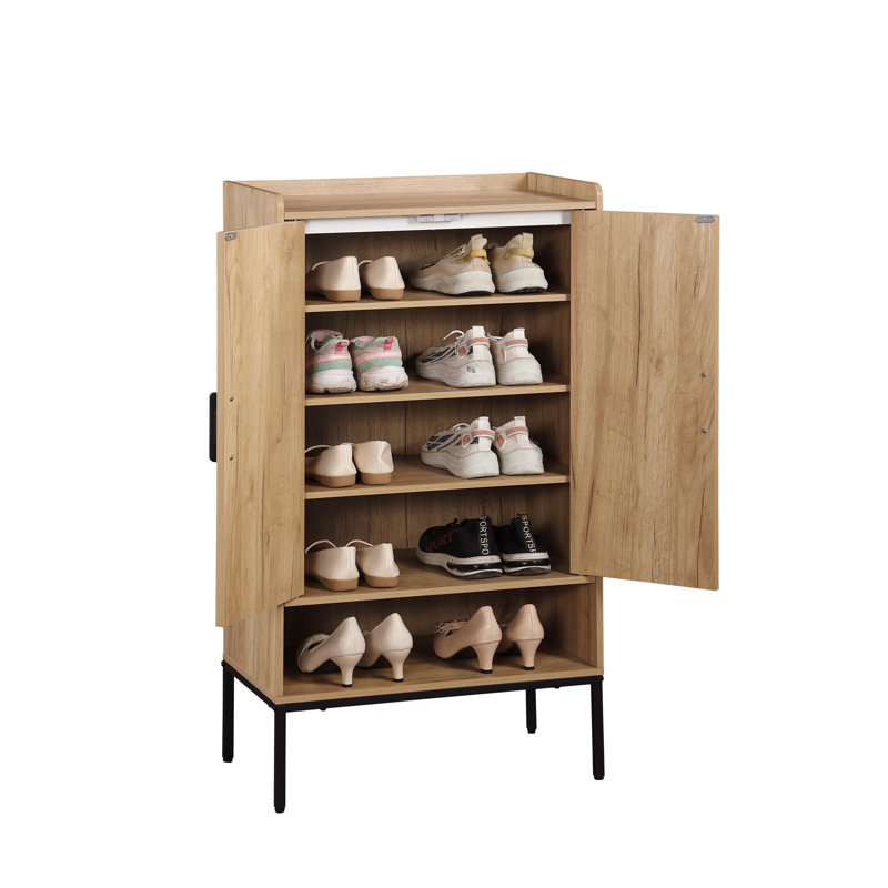 Retro Shoe Cabinet with Rattan Doors