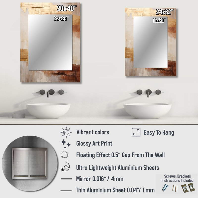 Minimal Gold And Beige Abstract River II - Northern Lights Unique Wall Mirror, Traditional Mirror, Printed Metal Art