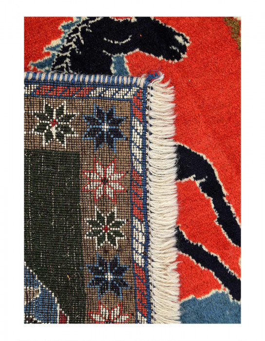 One-of-a-Kind 2' X 2'8'' 1970s Area Rug in Flush Orange/Black/Malibu