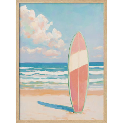 «Sea Beach Surfboard», art mural texturé encadré