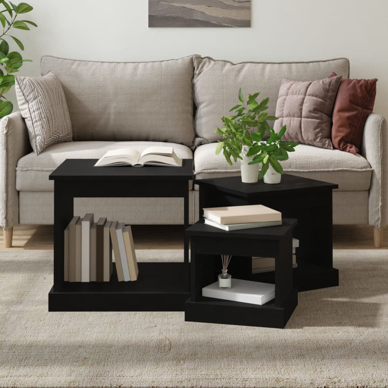 Warkentin Coffee Tables 3 pcs Engineered Wood, Black