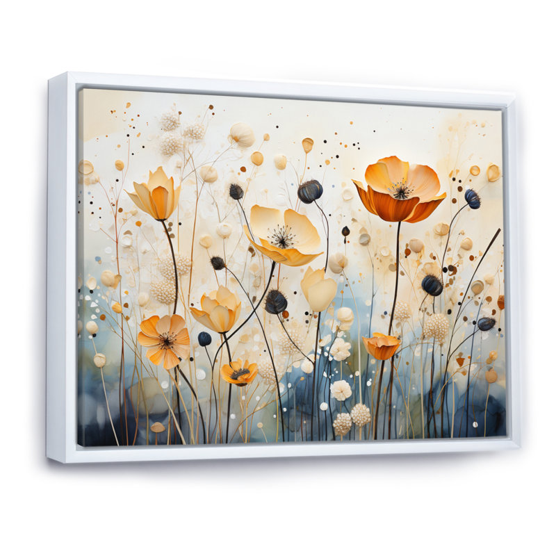 Décoration murale orange et bleu avec sourdine botanique I - Botanicals abstraits, H 24 po x l 32 po x P 1 po