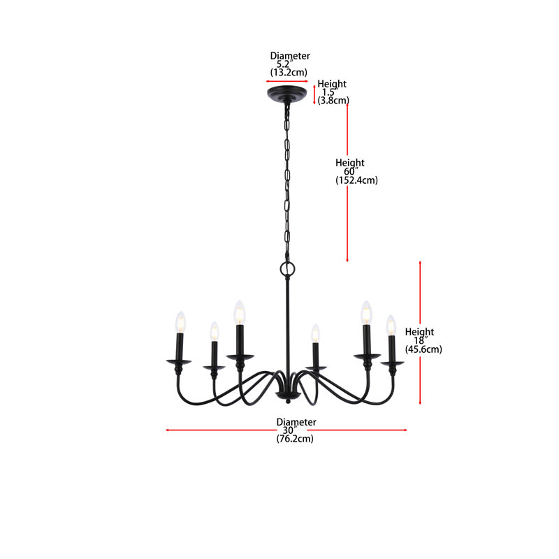 Lustre 6 lumières façon bougie Ableton, Noir mat, H 18 po x l 30 po x P 30 po