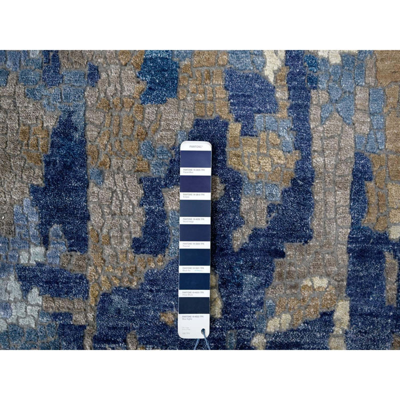 Tapis surdimensionné en laine et en soie noué à la main bleu 13 pi 9 po x 17 pi 9 po 05FF54D3CDB44A829E7F2CC8AA262571