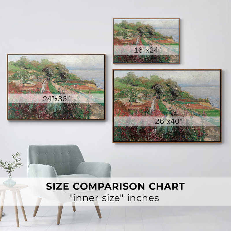 Paysage rétro - CCxxxix, Toile encadrée noyer flottant, H 27 po x l 41 po x P 2 po
