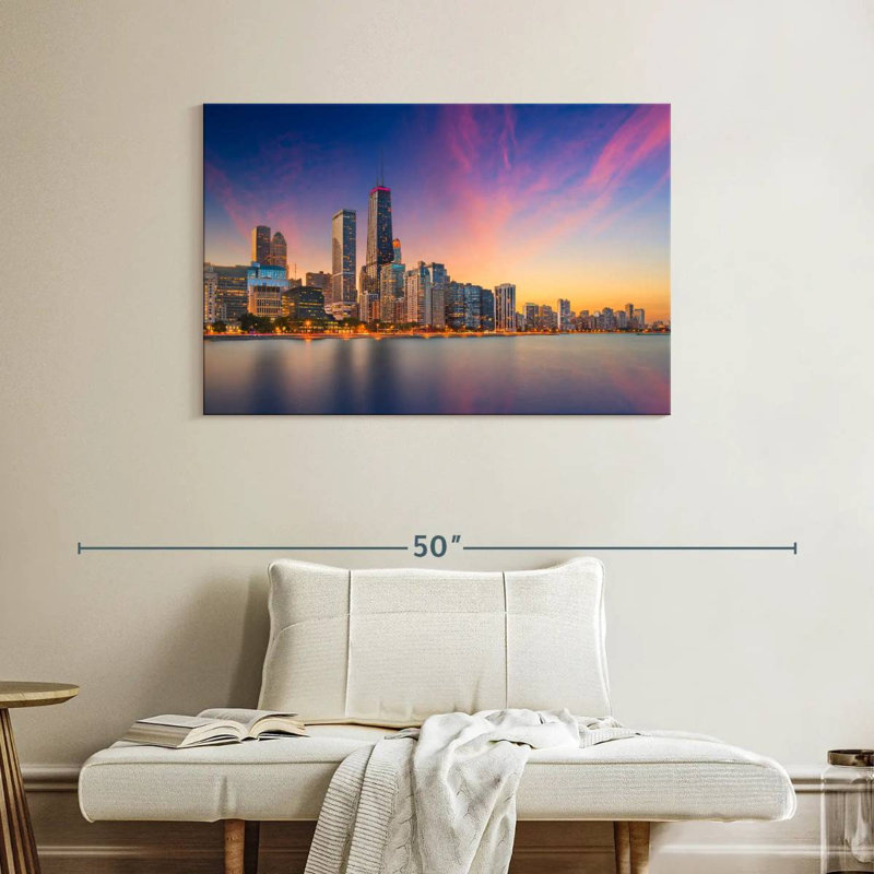 Nicci, Chicago, coucher de soleil, paysage urbain, H 26 po x l 39 po