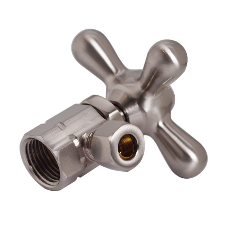 Cross Handle Angle Stop Shut Off Valve, 1/2" IPS Inlet with 3/8" Compression Outlet