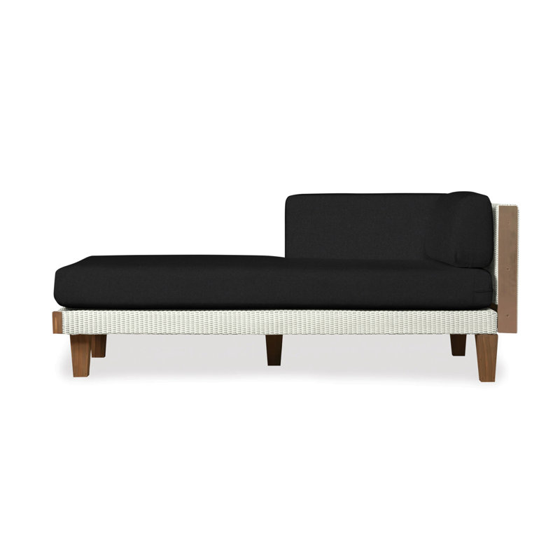 Catalina Outdoor Teak Chaise Lounge, Canvas Black Sunbrella® Canvas, Ivory