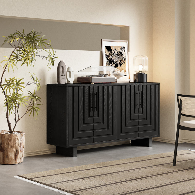 Lyra Modern Ash Veneer 4-Door Sideboard With Metal Handles, Black