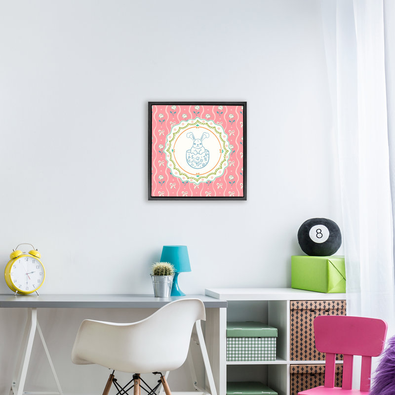 Cadre flottant Spring Bunny & Egg Shell, design par Angela Steahling, Cadre flottant noir de jais, H 18 po x l 18 po