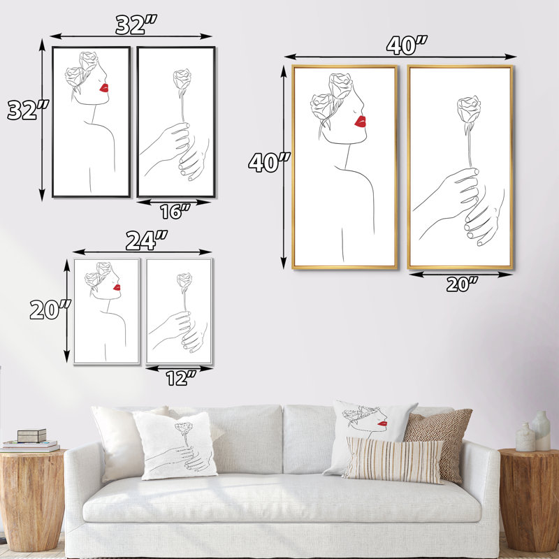 Scandinavian Woman Face I - ensemble de 2 reproductions, H 20 po x l 24 po x P 1 po, Cadre doré