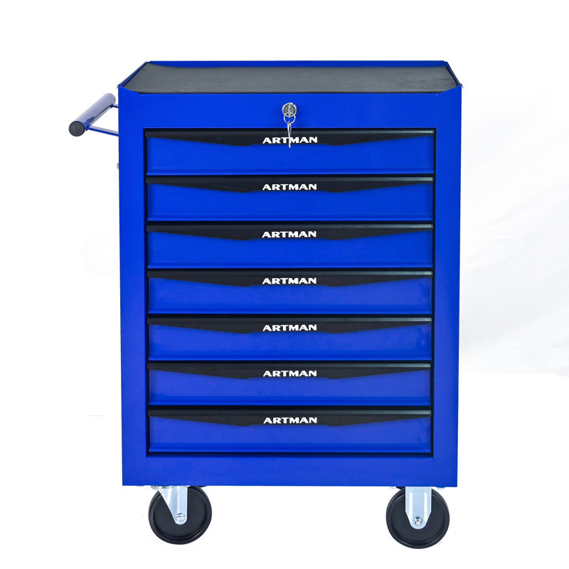 Coffre à outils roulant en métal avec 7 tiroirs, Bleu