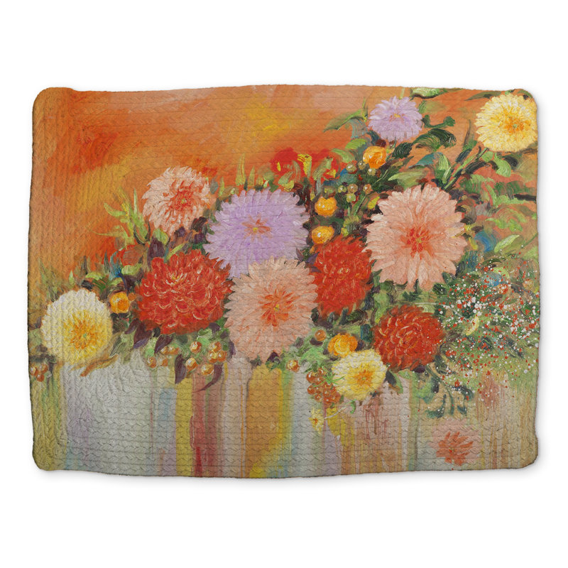 Napperon orange en polyester tressé à motif floral - Décoration intérieure abstraite
