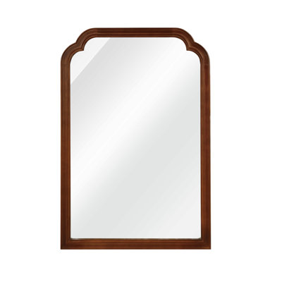 Black Walnut Color 24" x 36" Solid Wood Frame Rounded Corner Decorative Mirror, For Bedroom, Bathroom, Living Room, Entryway