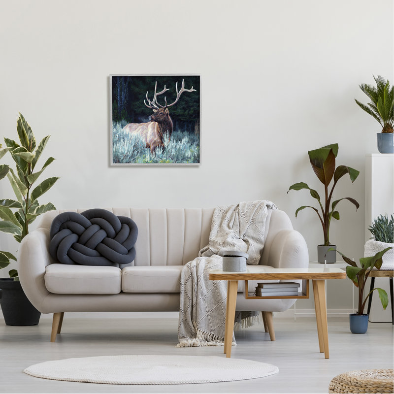 Elk in Forest encadré sur bois par © David Graham, peinture, H 24 po x l 24 po x P 1,5 po, Estampe numérique Farmhouse