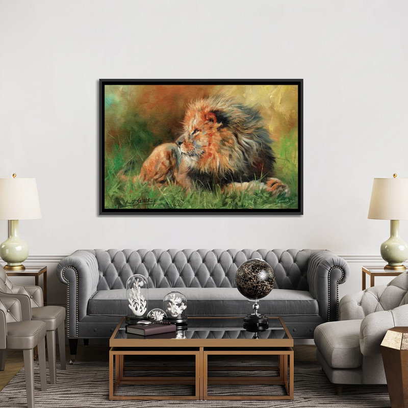 «Lion Full», reproduction d'impression sur toile, H 18 po x l 26 po x P 1,5 po, Toile avec cadre noir, Pas de tapis