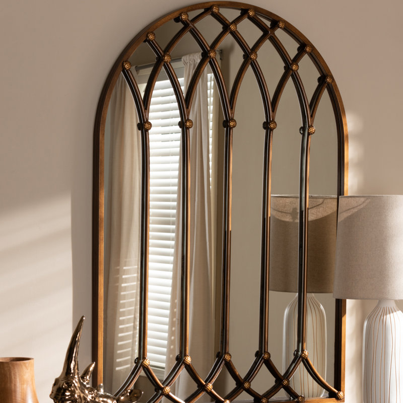Arlen Freja Vintage Farmhouse Antique Arched Window Accent Wall Mirror