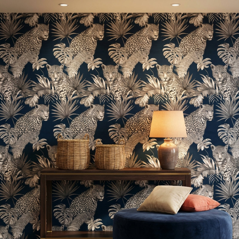 Papier peint amovible bleu marine Leopard, Peler et coller