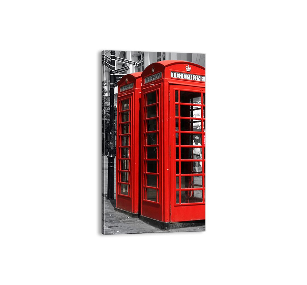 Leinwandbild - Grafikdruck „Telephone Box in Red”