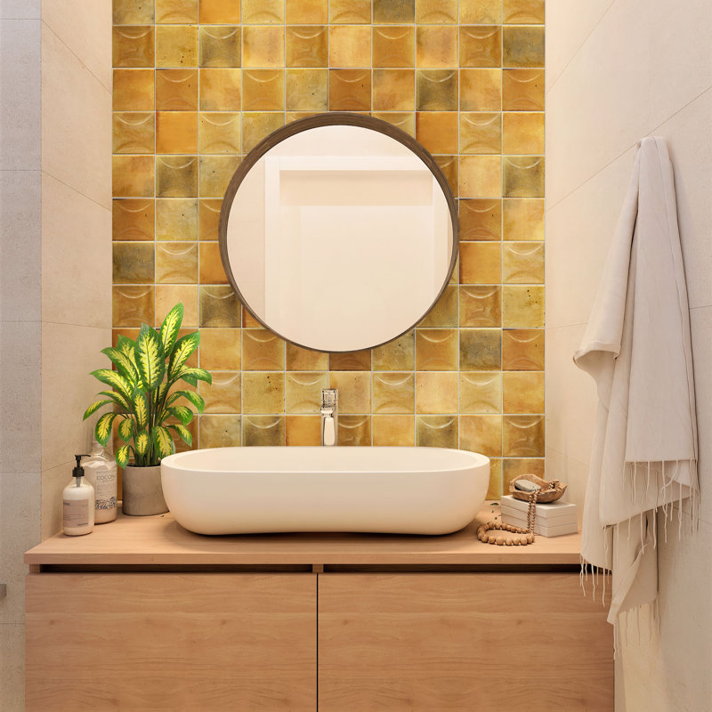 Antiek 3.94 in. x 3.94 in. Glossy Ceramic Square Deco Wall Tile (6.68 sq. ft./case) (60-pack), Honey Orange