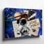Toile, un collage à thème cosmique vibrant centré sur un art mural noir et blanc, un astronaute dans une combinaison d'espace texturée posée sur un art mural-2138424541