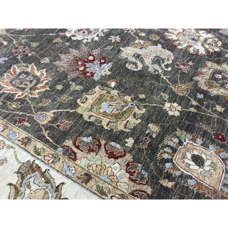 Tapis brun et ivoire de haute qualité noué à la main