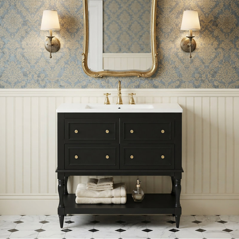 Ensemble de meuble-lavabo autoportant 36 po avec comptoir en céramique 36 po, Noir