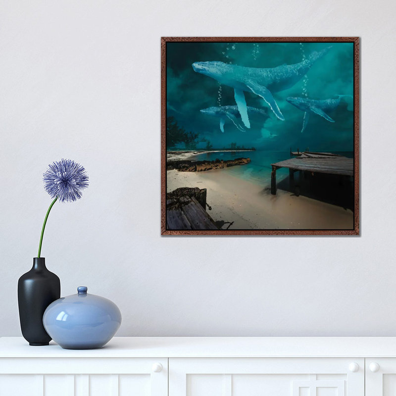 Ghost Whale At Night by David Loblaw - Print on Canvas, Classic Brown Wood Framed, 45.72 cm H x 45.72 cm W