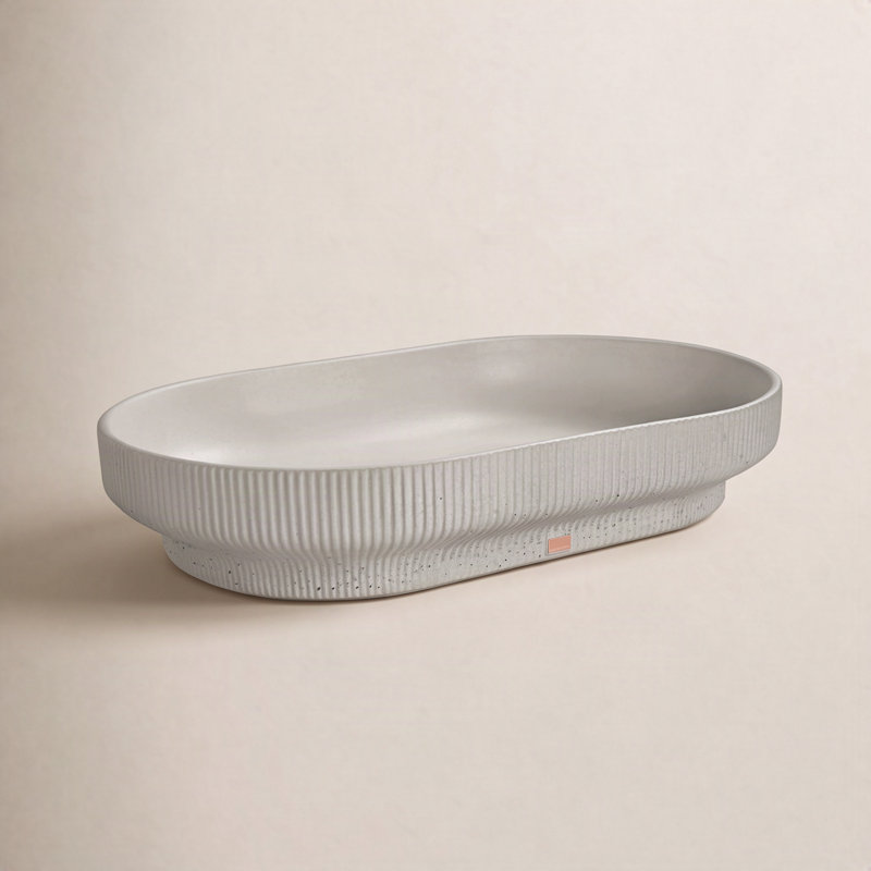 Konkretus Lotus 14.5'' Concrete Oval Bathroom Sink, Rain Gray