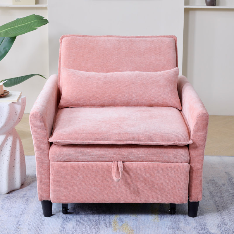 Canapé-lit simple 32,28 po / fauteuil-lit escamotable en chenille, Rose