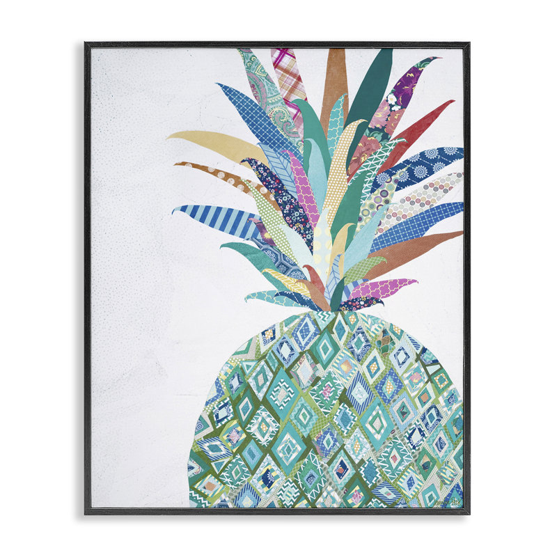 Art à motif géométrique d'ananas par Jennifer Peck, Giclée encadrée noir minuit, H 14 po x l 11 po