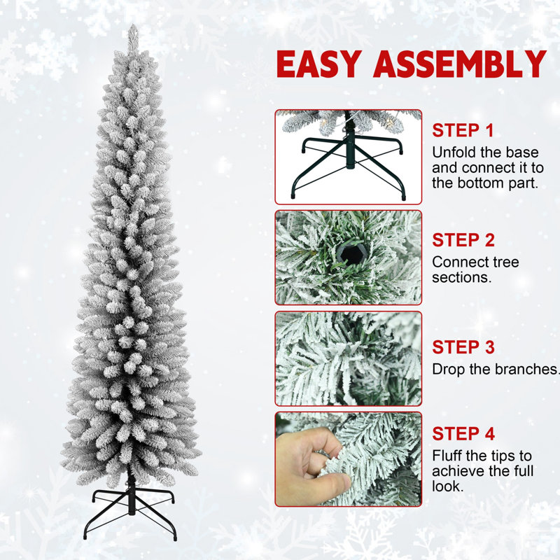 Arbre de Noël au crayon - Conception peu encombrante, effet de neige réaliste, support robuste, installation facile, 7'