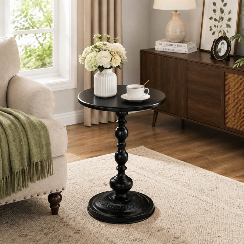 Petite table d'appoint ronde en métal avec base piédestal