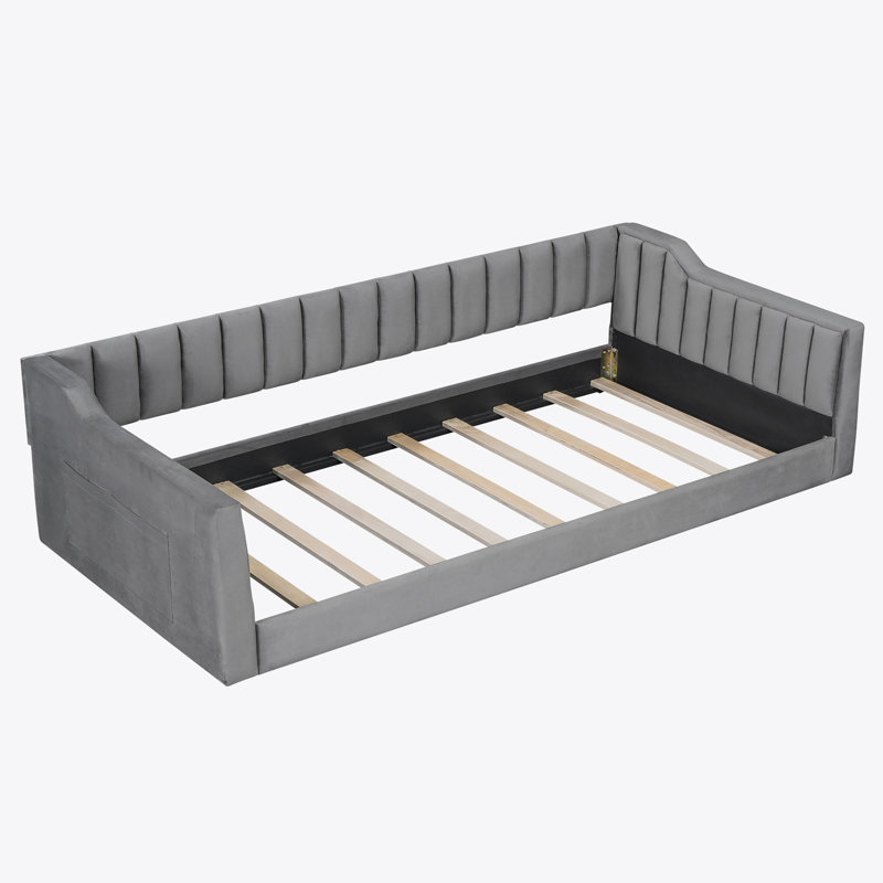 Upholstery Daybed and Side Storage pocket, Gray, Twin