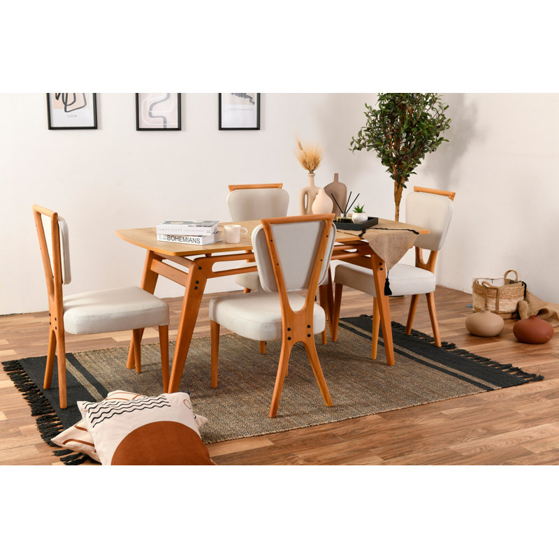 Ensemble repas pour quatre personnes, Chêne / crème