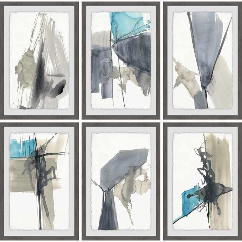 « black strokes », ensemble de 6 reproductions de peintures à l’aquarelle encadrées, H 30 po x l 20 po